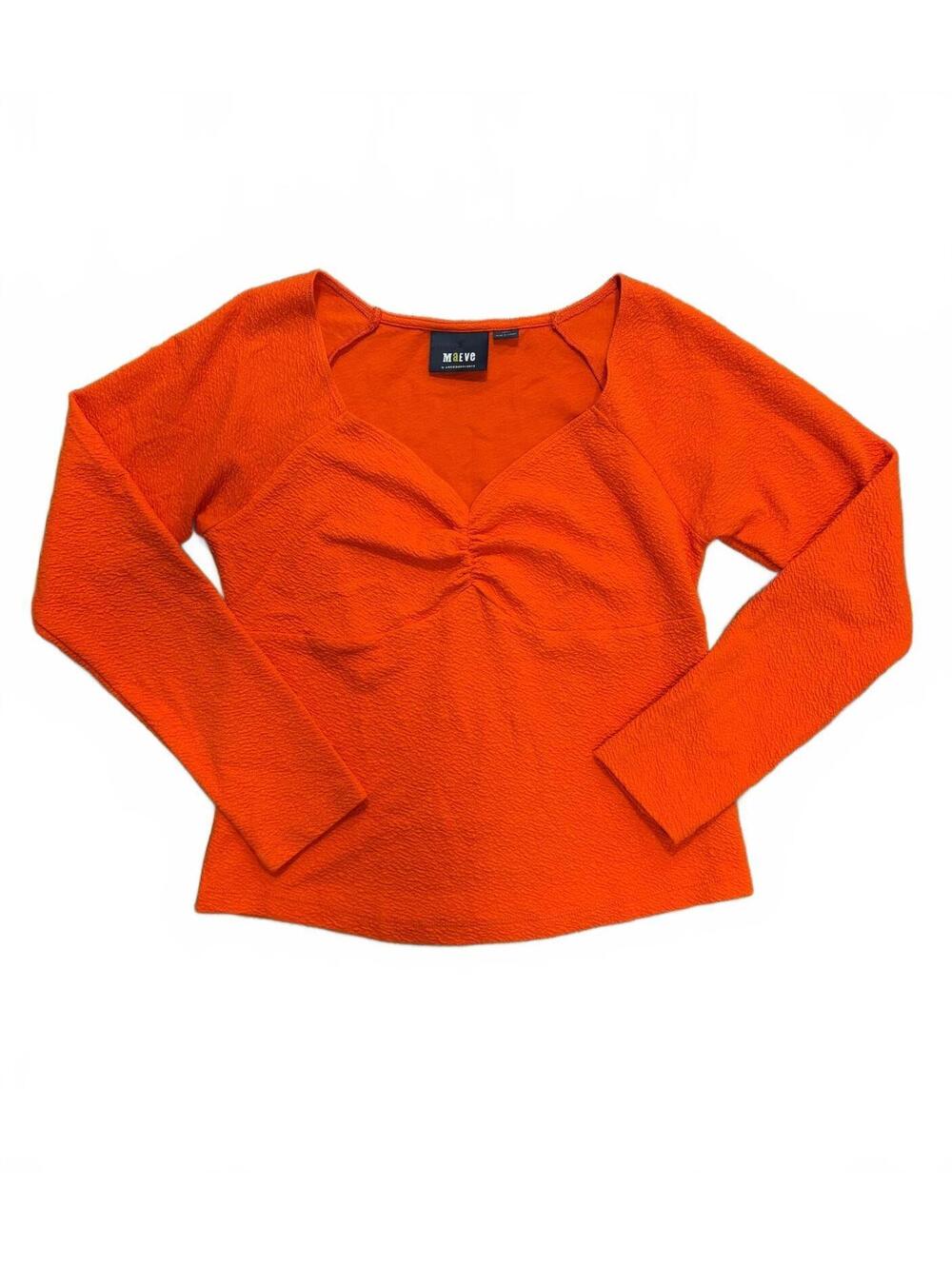 Maeve by Anthropologie Orange Long Sleeve Textured Sweetheart Neck Top Large